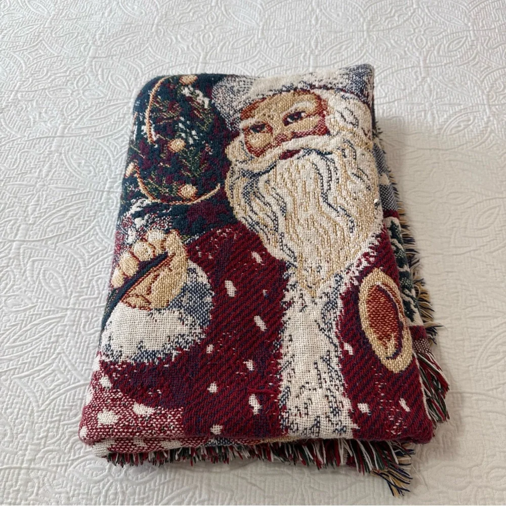 Vintage Coming Home Santa Clause Saint Nick Merry Christmas Tapestry Throw 44x62